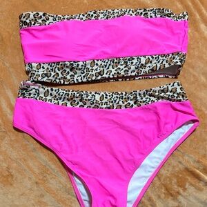 Pink and Leopard Print Bikini Set